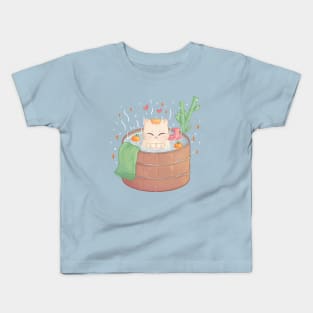 Hot Tub Onsen Cat Kids T-Shirt